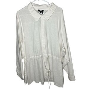 New! DNKY Pam White Waist Tie Relax Fit Linen Blend Women Tunic Top Blouse Sz 2X
